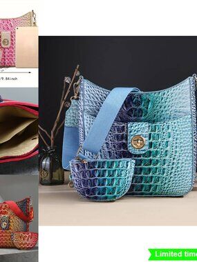 Trendy Crocodile Pattern Crossbody Bag Premium Bucket Purse